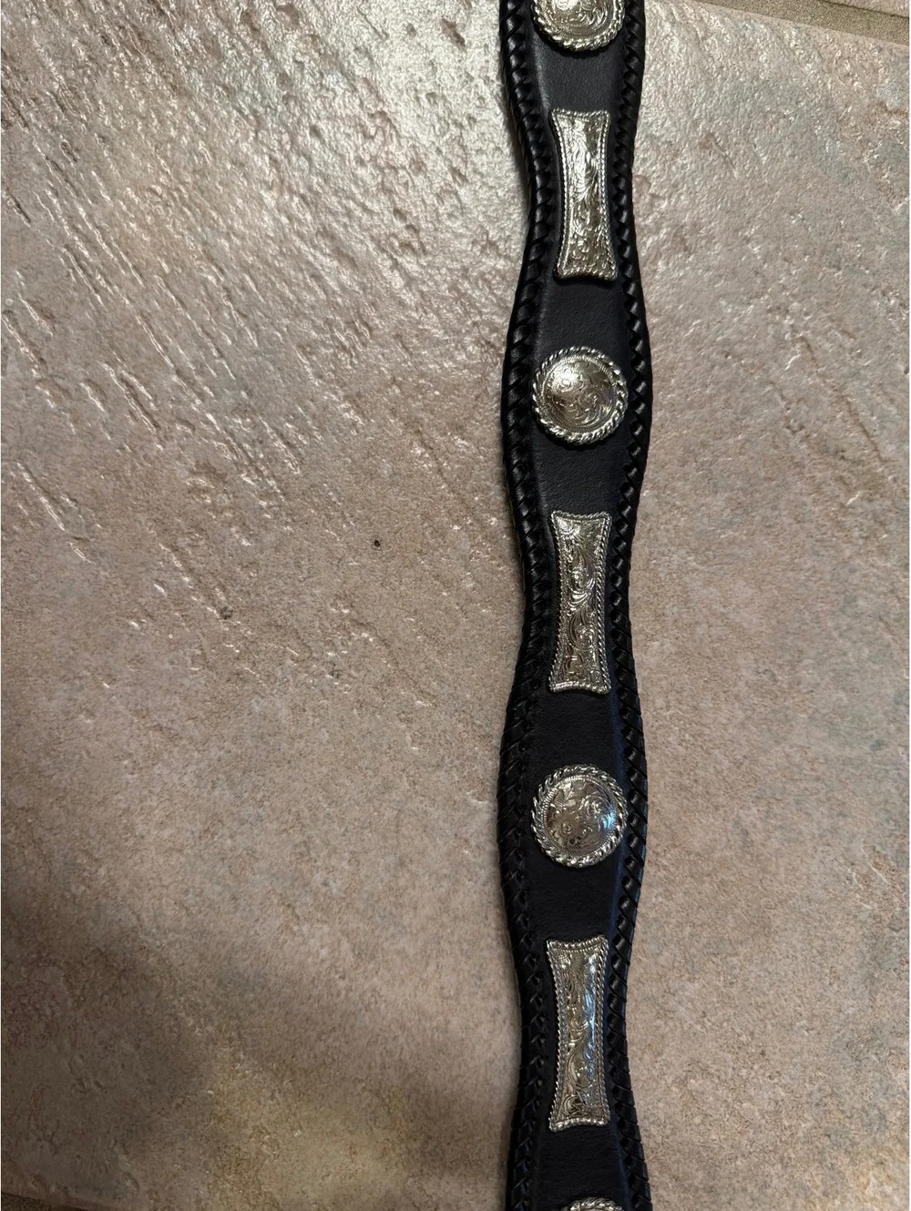 Larry Mahan Black Leather Western Concho Belt Size 44